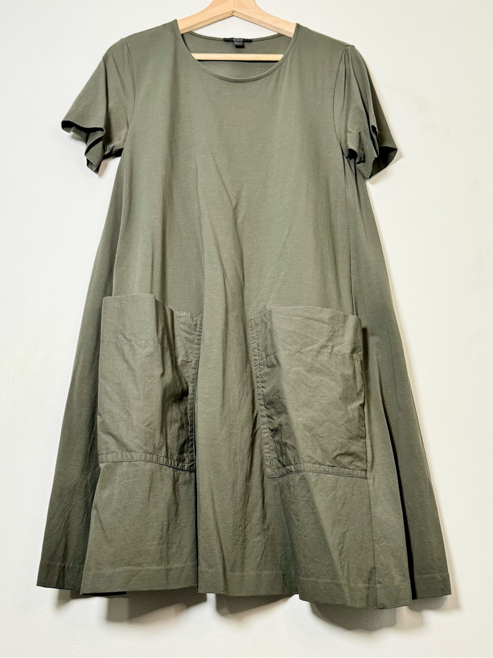 COS Olive Green Cotton A-Line T-Shirt Tent Dress With Pockets S